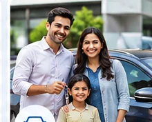 Family choosing a used car